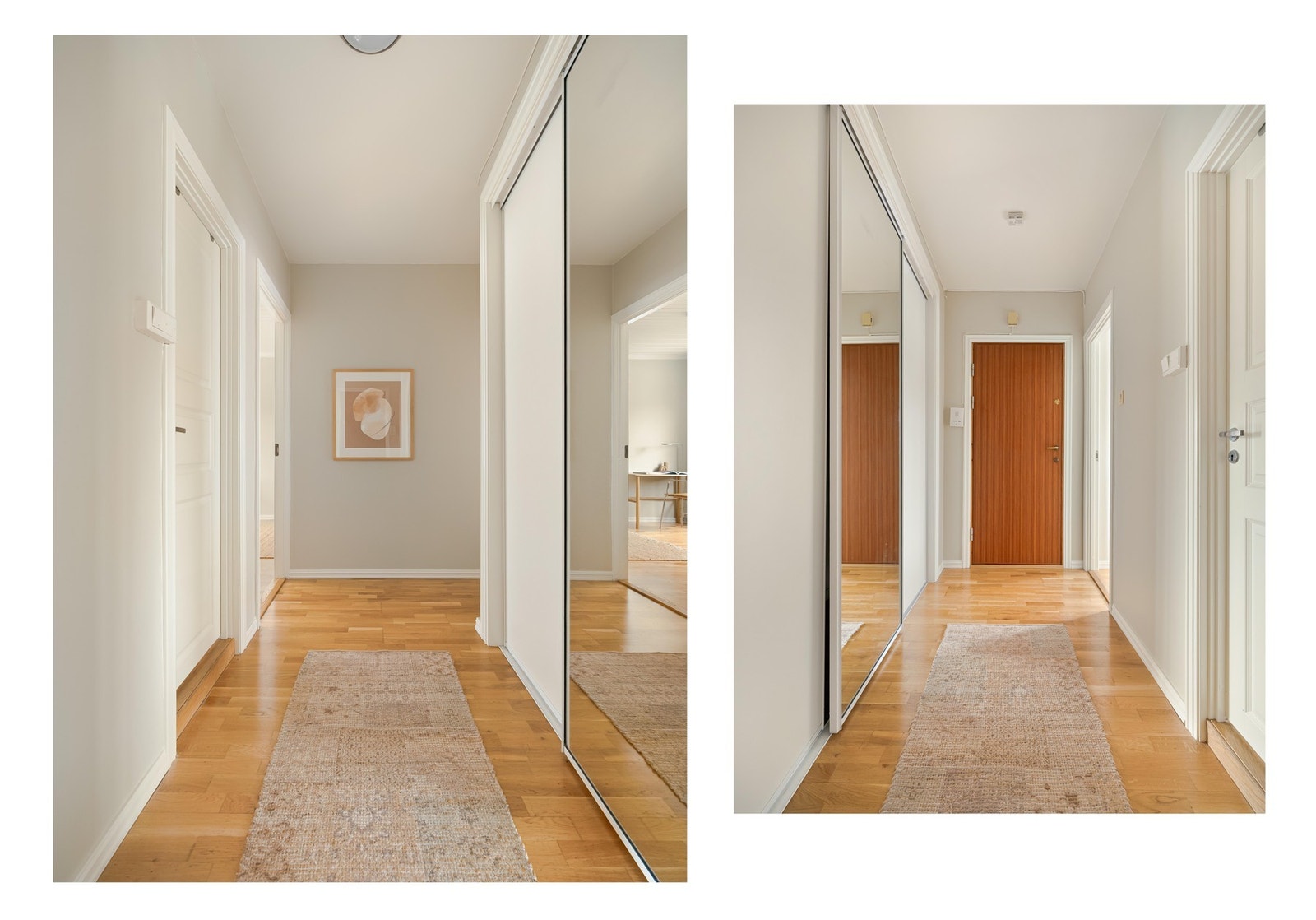 I gangen er det en egen skyvedørsgarderobe hvor du enkelt kan henge fra deg yttertøy. Galleribilde