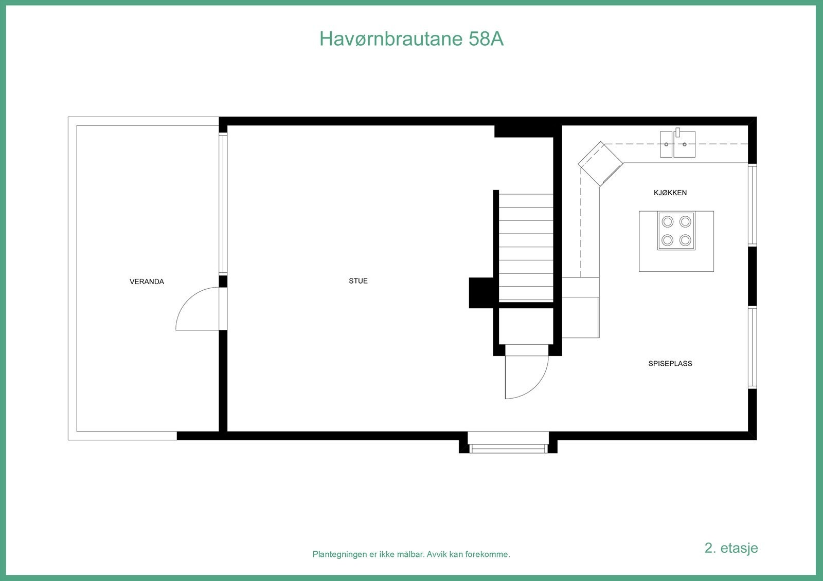 Åpen løsning mellom stue og kjøkken gir en romslig oppholdsplass med utgang til veranda. Galleribilde