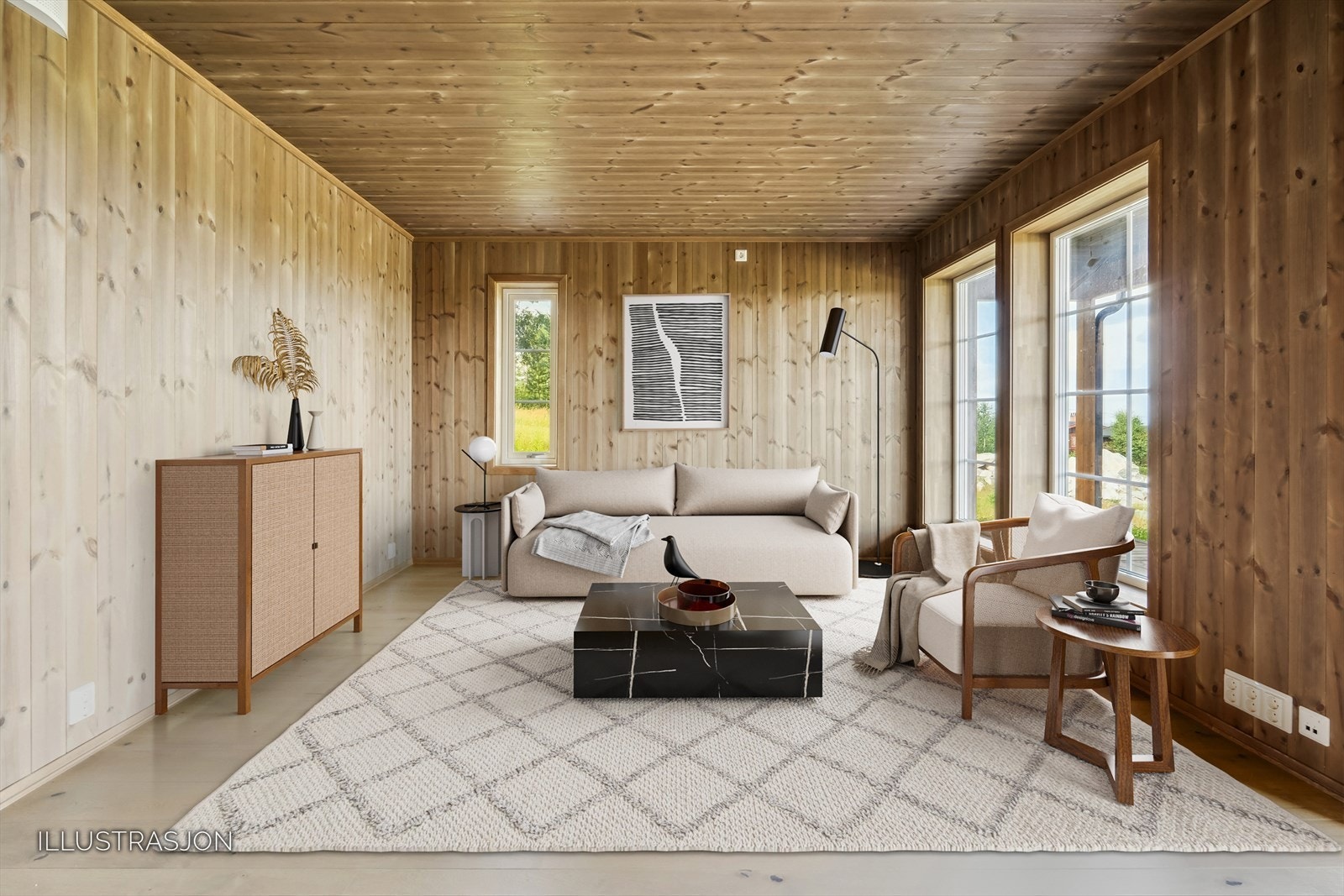 Stuen har god plass til sofamøblement og TV-bord. (Illustrert bilde). Galleribilde