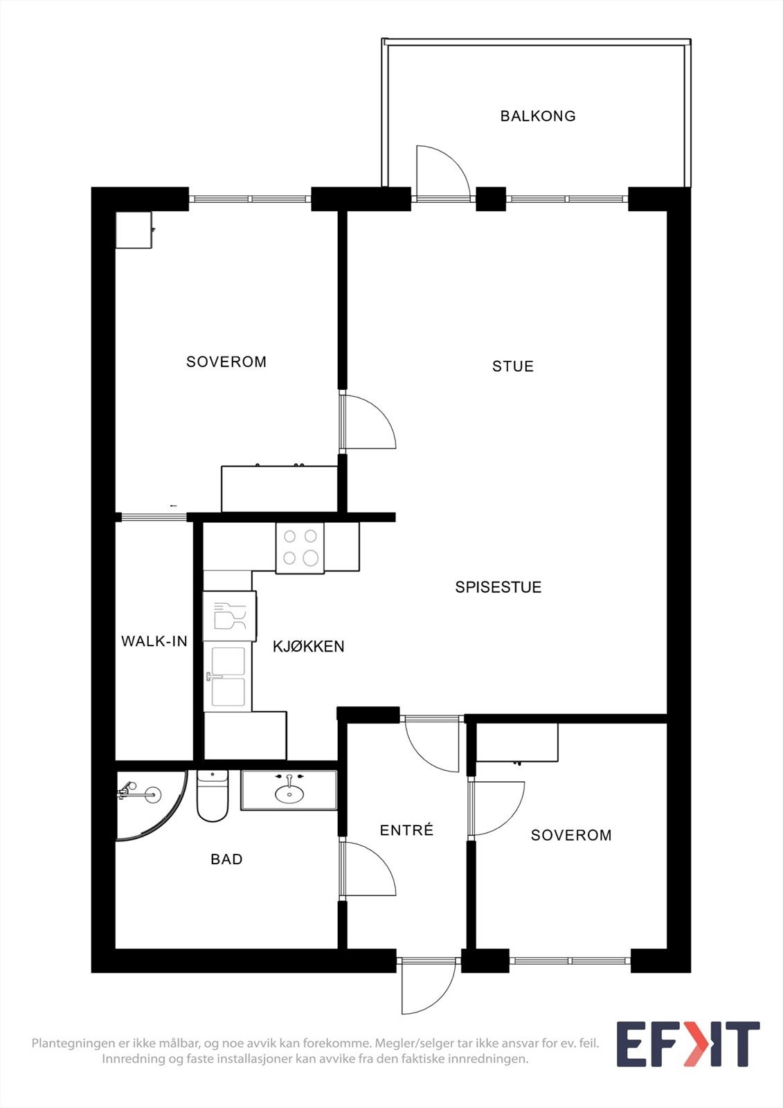 Leiligheten i 3. etasje har en praktisk romfordeling med to soverom og en innvendig bod. Galleribilde
