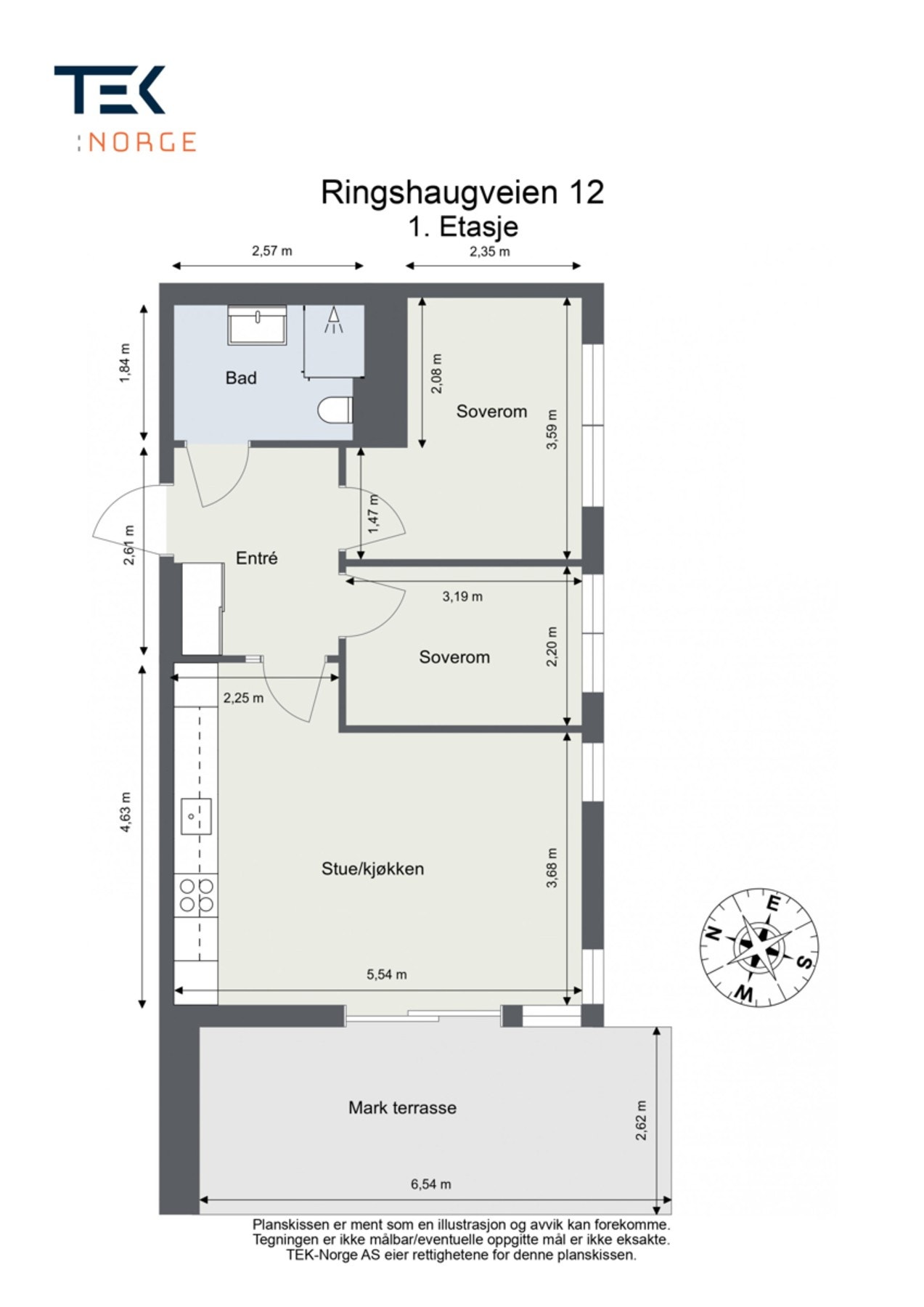 Vi begynner med plantegningen for å orientere oss litt. Det følger også med en sportsbod i kjelleren på 5 kvm. Galleribilde