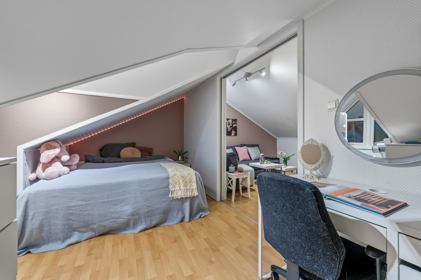 Fleksibelt loftsplan med flere innredningsmuligheter Galleribilde