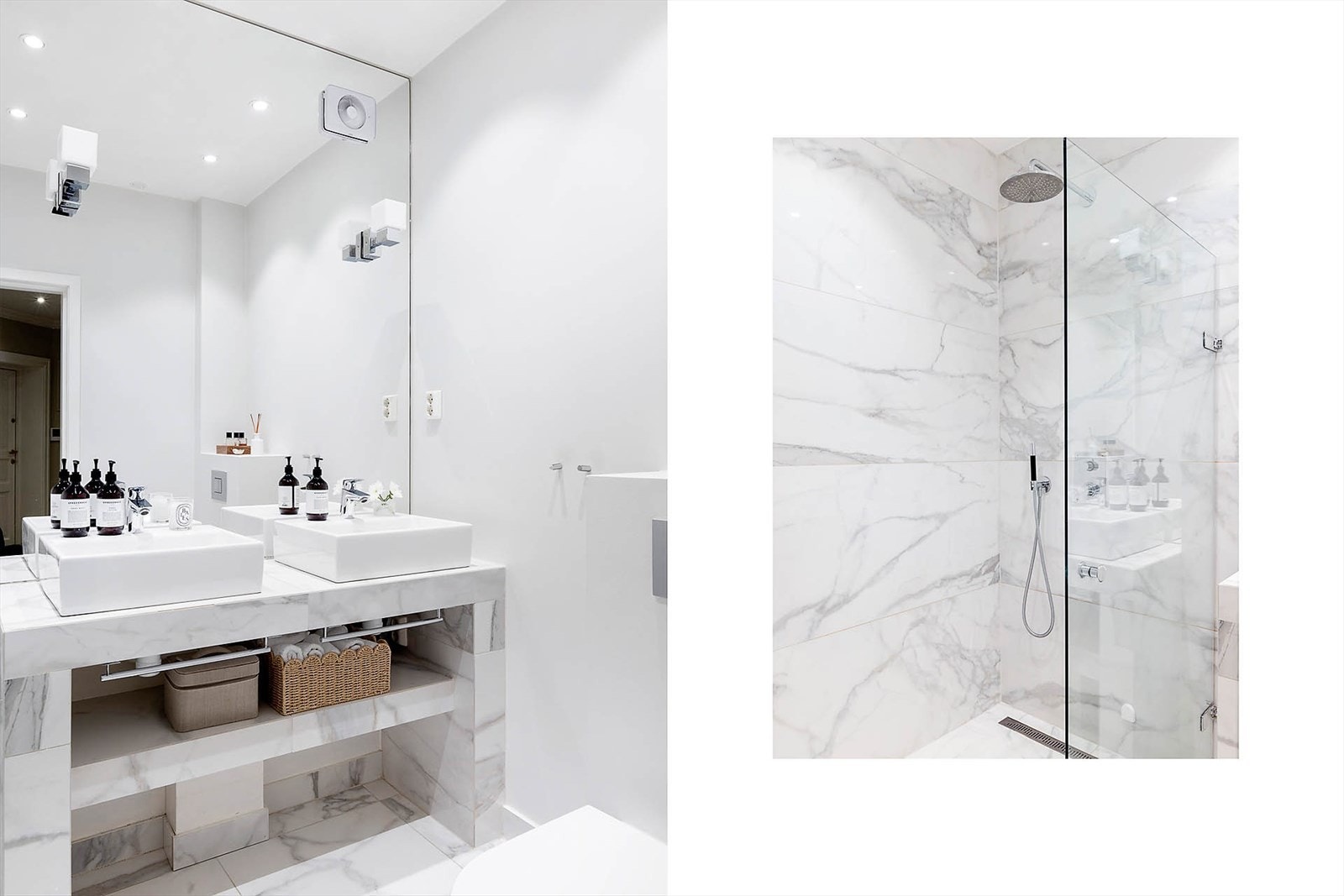 Luksuriøs regnfallsdusj med innebygd armatur og ekstra stort speil. Spafølelse i eget hjem! Galleribilde