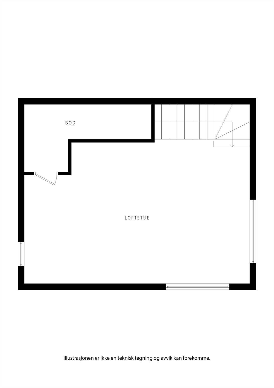 Fototegning - Bukkavarden 49 Lofts etasjen. Ikke byggemeldt. Galleribilde