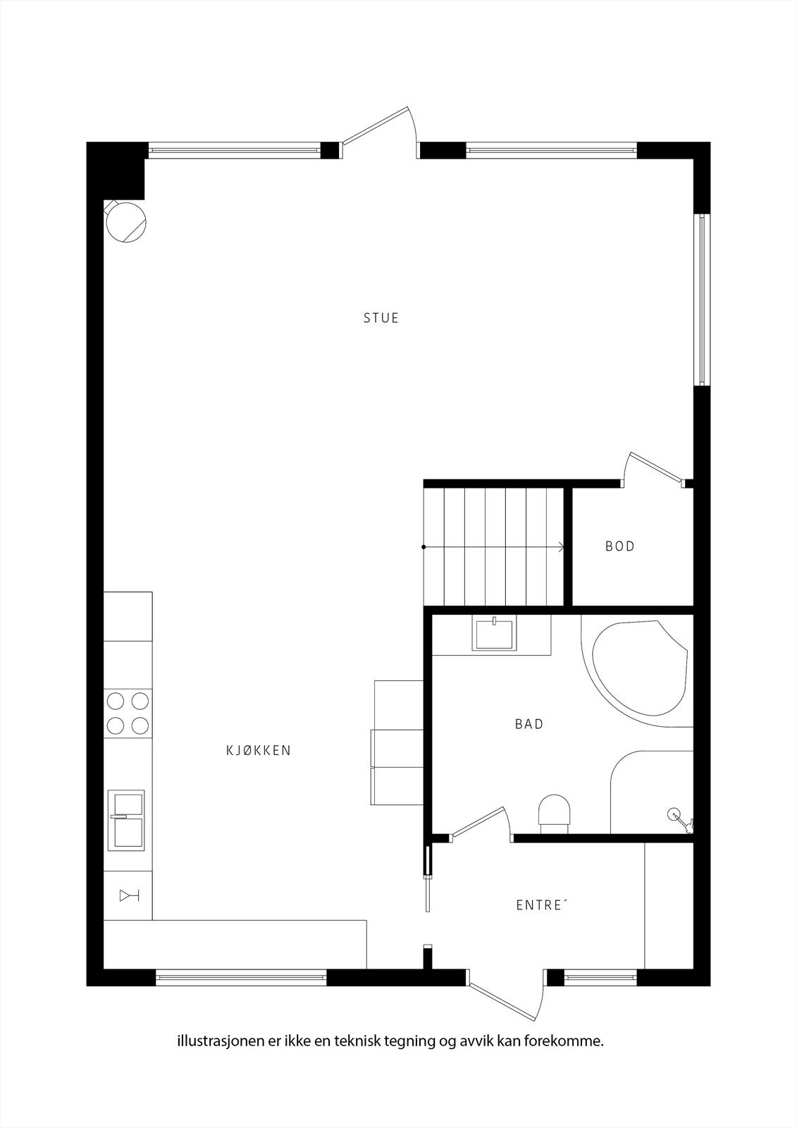 Fototegning - Bukkavarden 49 1. etasjen. Galleribilde