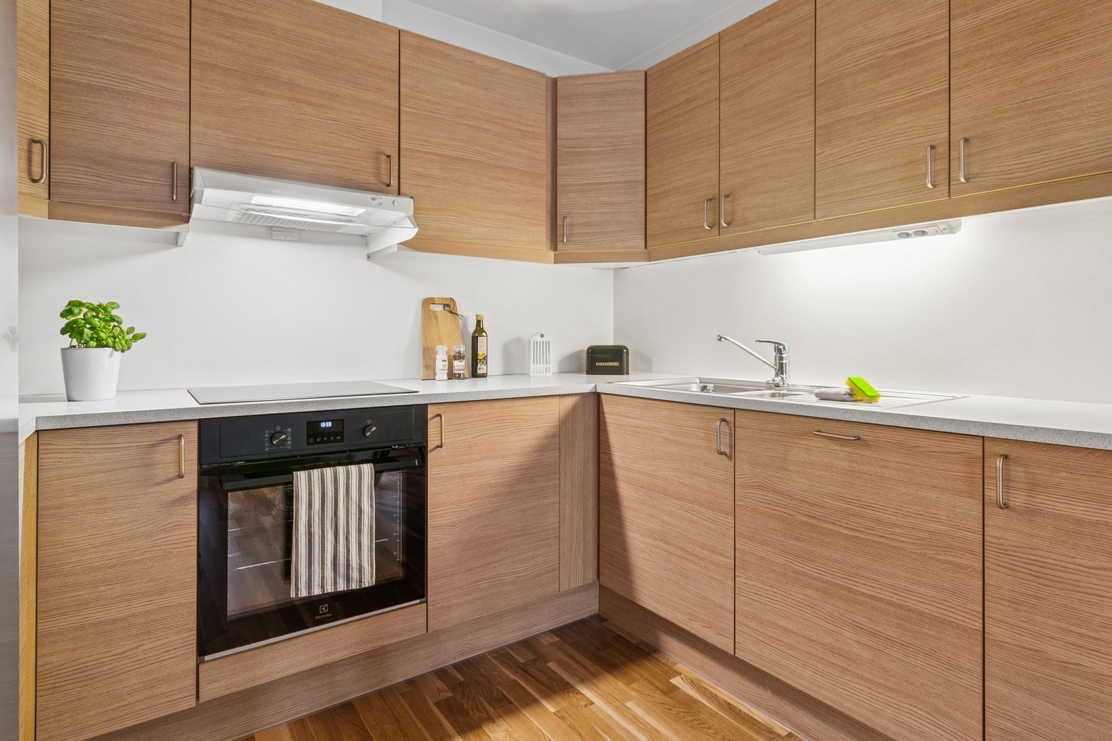 Integrerte hvitevarer: Oppvaskmaskin, stekeovn og induksjonstopp. Galleribilde