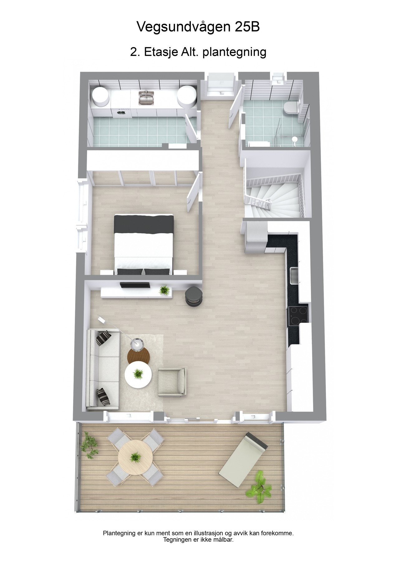 3D alternativ plantegning - 2.etasje. Galleribilde