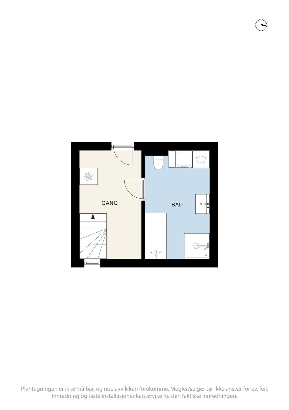 Plantegning av boligens kjelleretasje. Det er i tillegg to boder på samme etasjeplan som kjelleren. Bodene har adkomst fra felles gang. Galleribilde