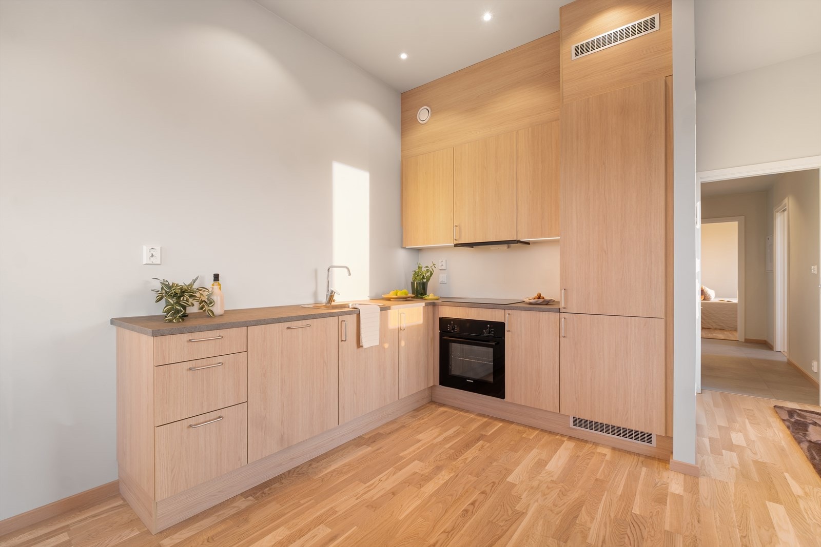 Kjøkkenet har mekanisk ventilasjon og moderne innredning. Galleribilde