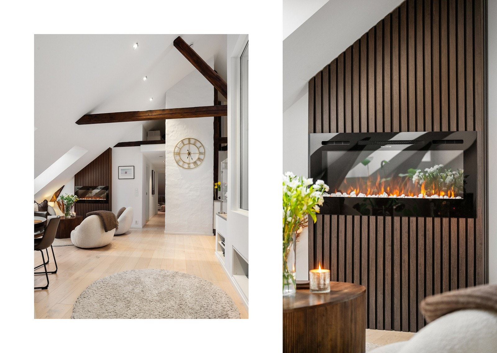 Det er varme i alle gulv samt en lekker peis med spilevegg bak. Galleribilde