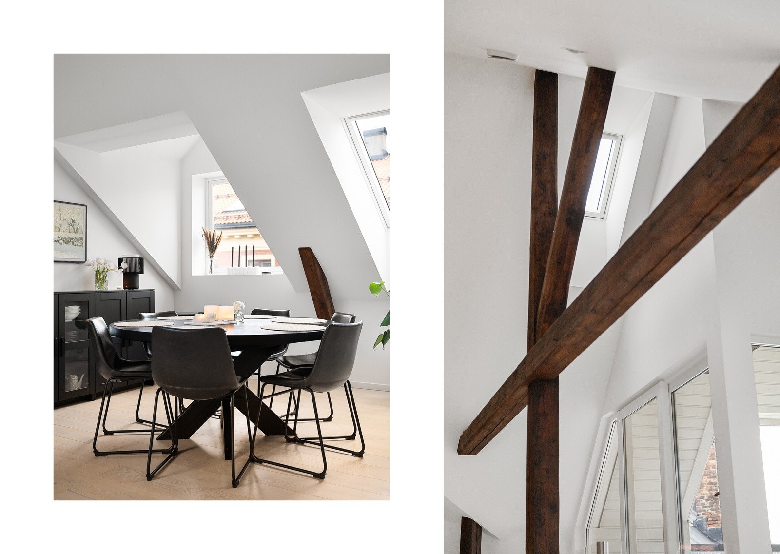 Sjarmerende, mørke tredragere i store deler av leiligheten. Galleribilde