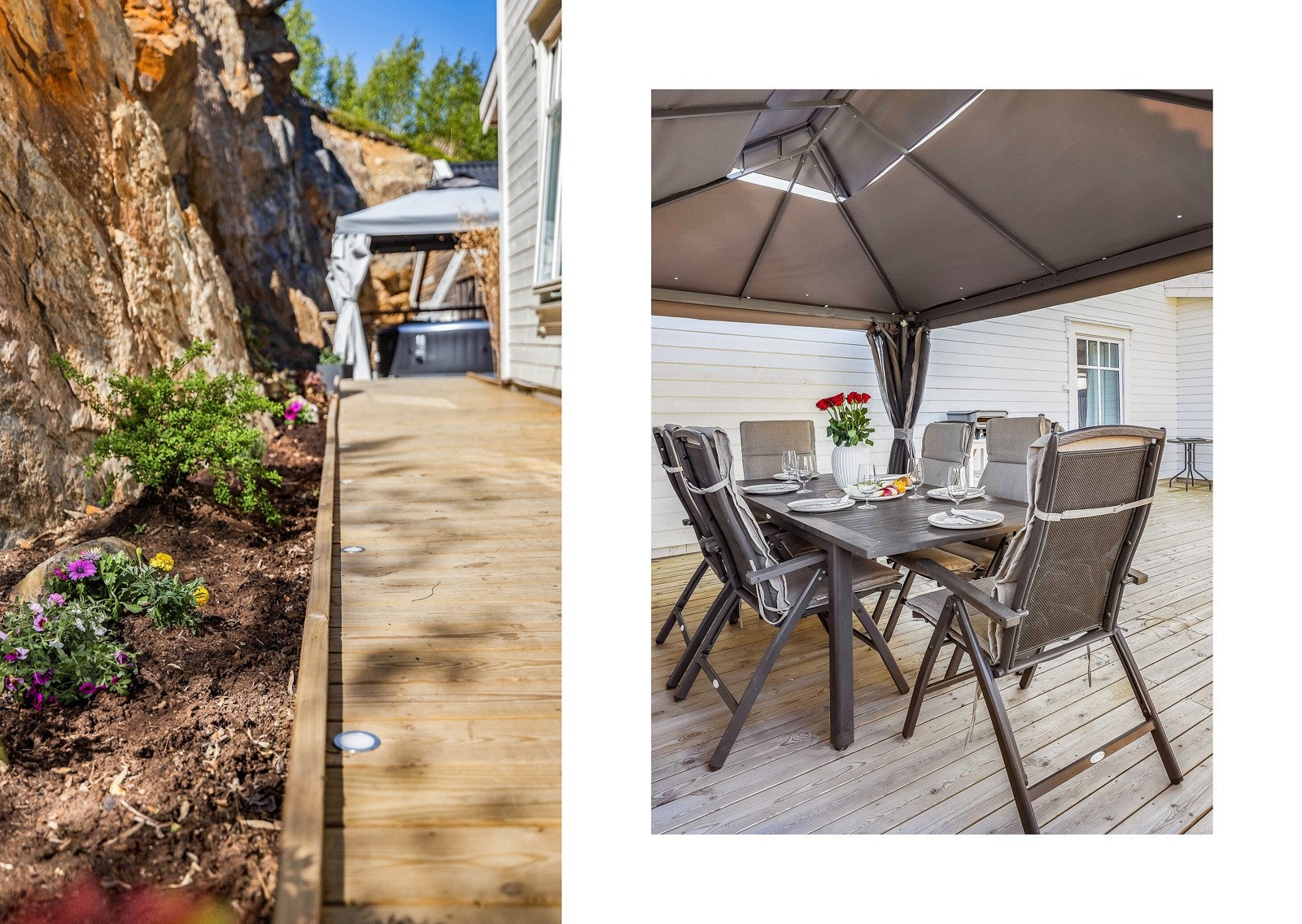 Langs berget er det etablert flott belysning og blomsterbed. Galleribilde