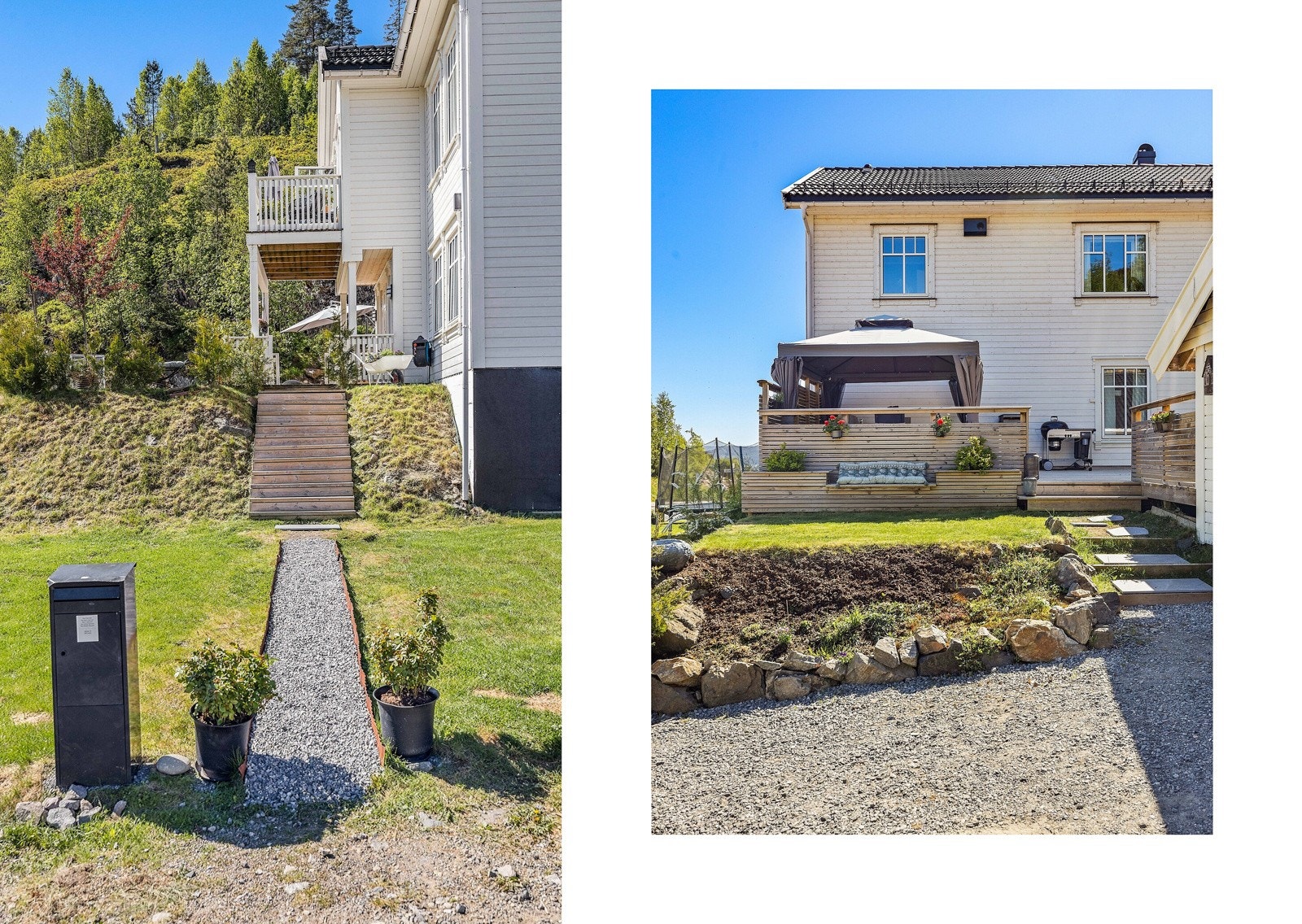 Hele tomten er pent opparbeidet og tilpasset det naturlige terrenget. Galleribilde