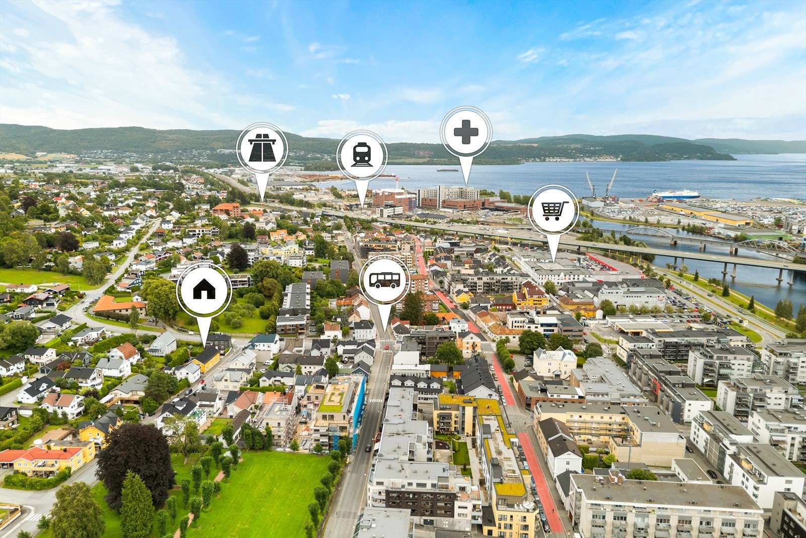 Her bor man supersentralt og tilbaketrukket. CC-kjøpesenter innen kort gange med de fleste servicetilbud og butikker. Både det nye sykehuset i Drammen og Brakerøya togstasjon ligger innenfor kort gangavstand. Galleribilde