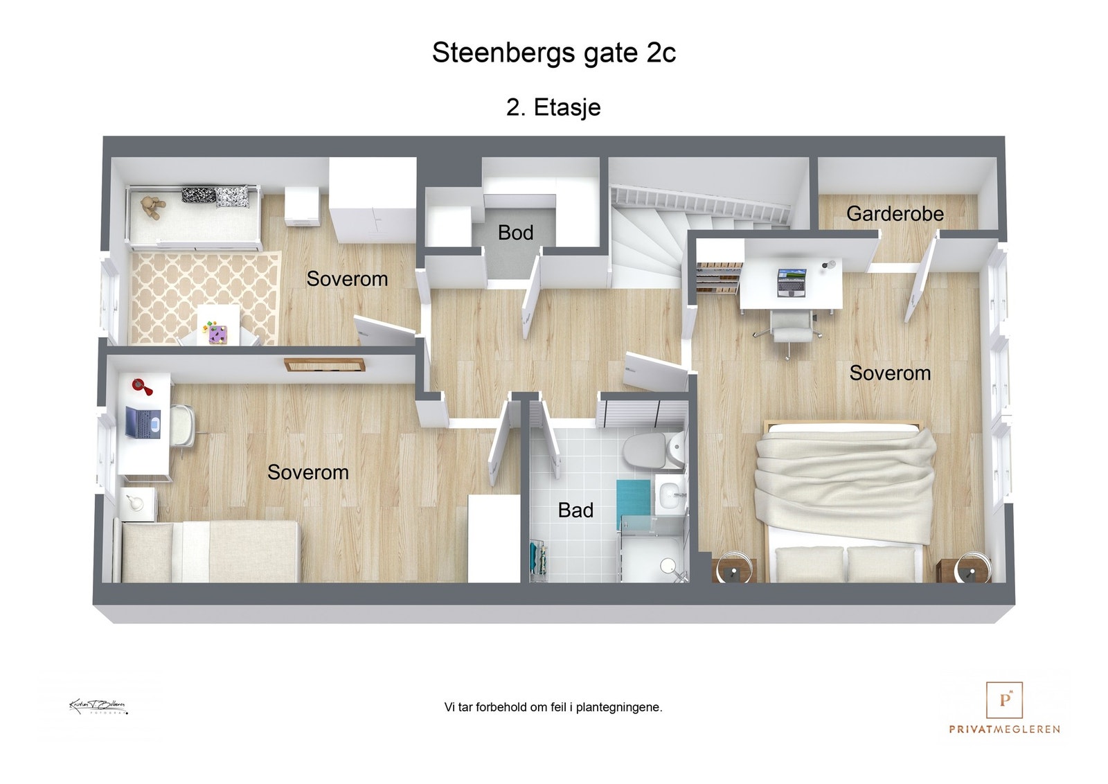 3 D plantegning 2. etasje Galleribilde
