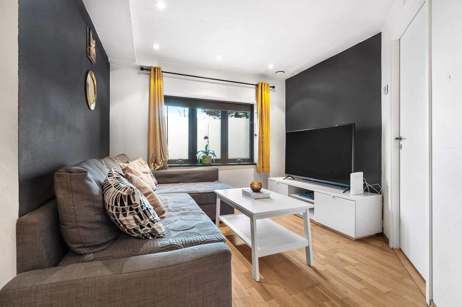 Plass til stor sofa, TV og godt med naturlig lys Galleribilde