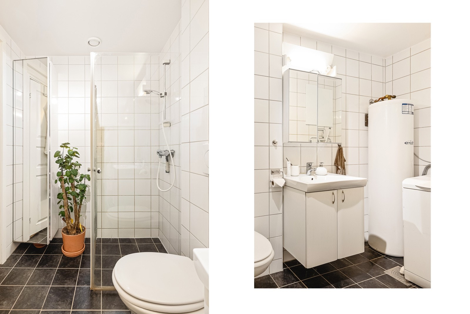 - Rommet inneholder servant med innredning, vegghengt toalett, dusjløsning og opplegg for vaskemaskin - Galleribilde