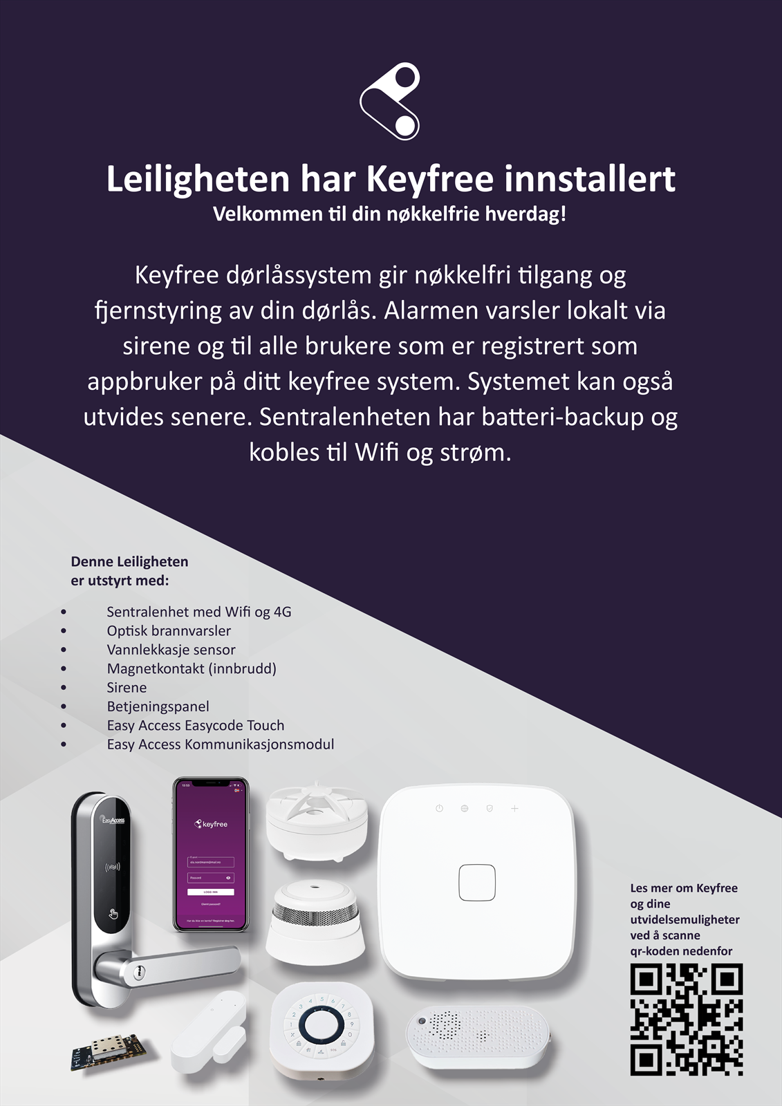 Leiligheten har Keyfree installert. Galleribilde