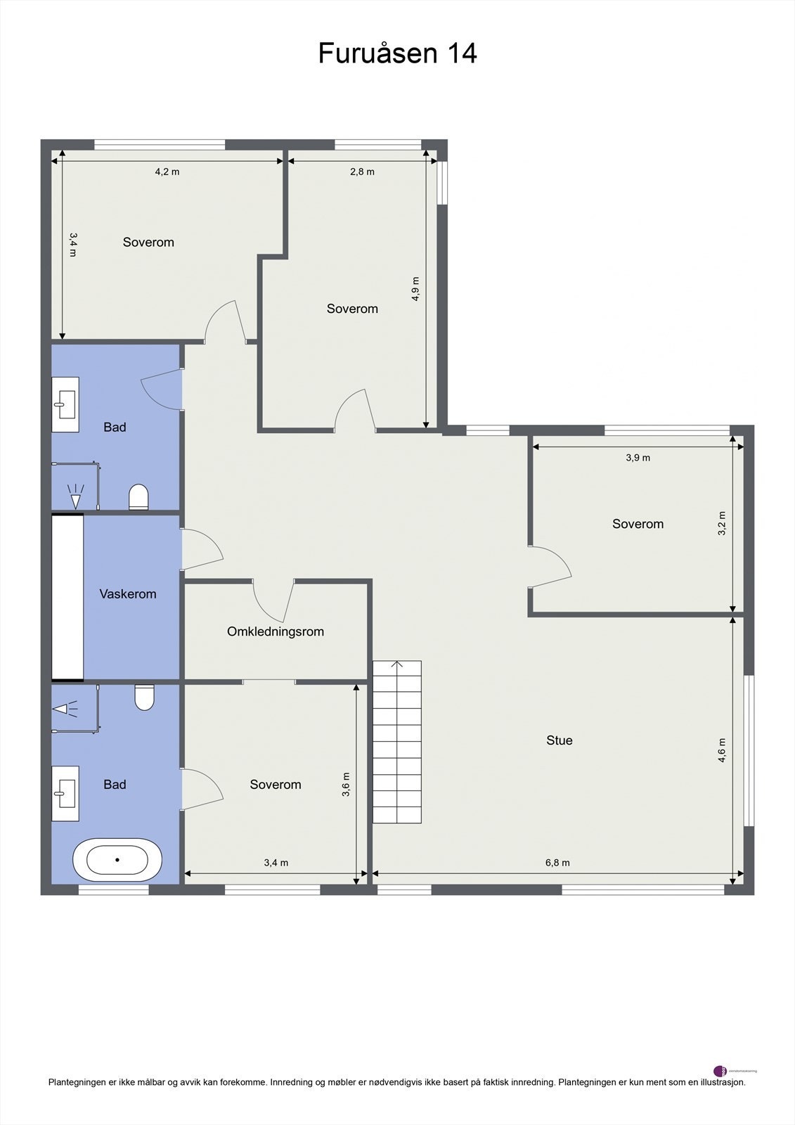 Plantegning 2. etasje - hele etasjen har full mønehøyde. Galleribilde