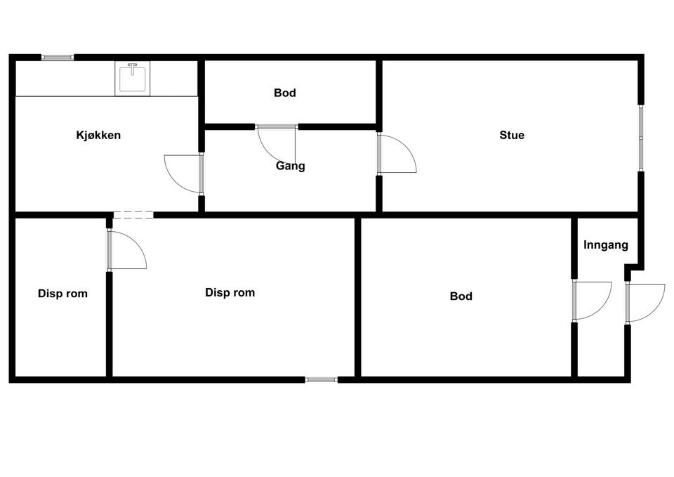 Dagens planløsning i innredet kjeller. Galleribilde