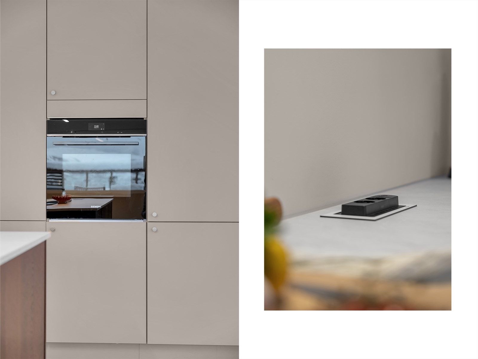 Kjøkken er blant annet utstyrt med pop-up el-stikk i benk. Galleribilde