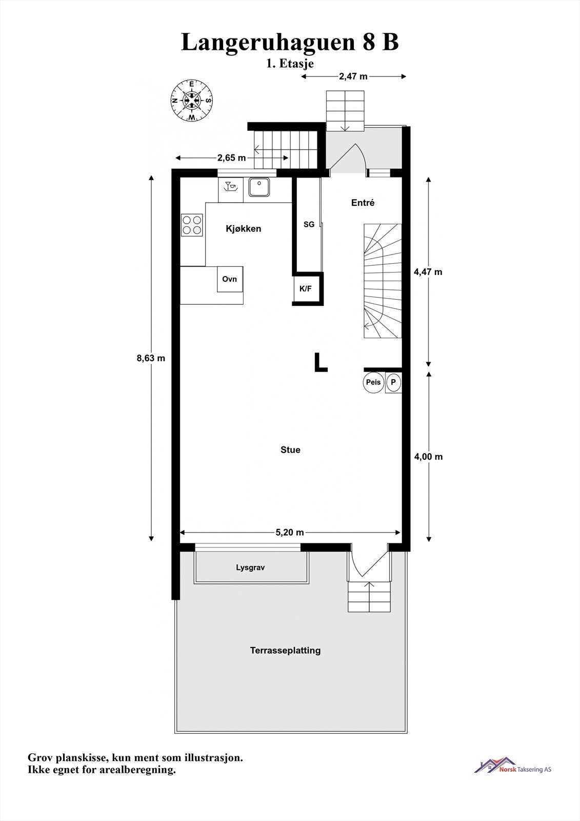 Plantegning med mål 1. etg Galleribilde