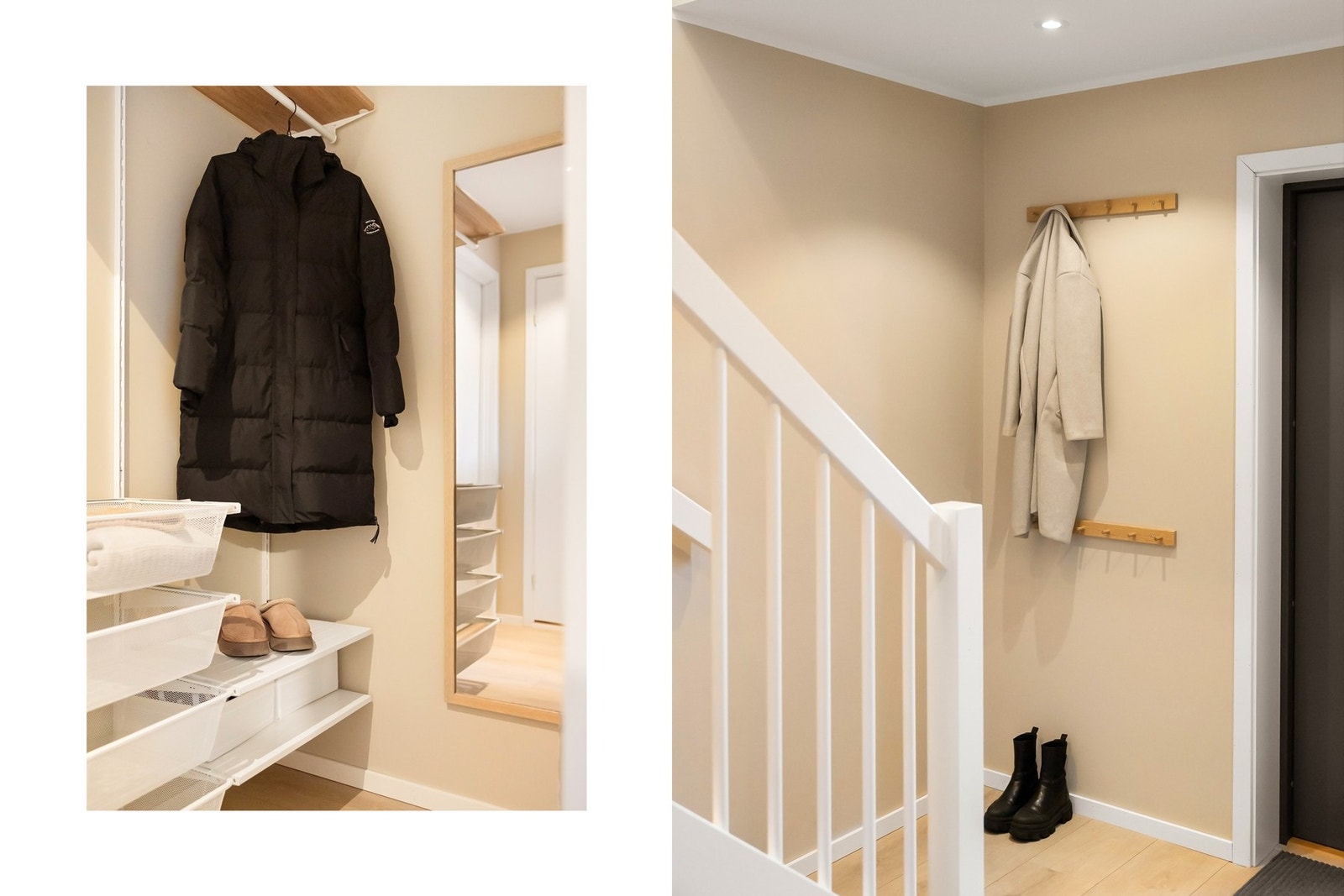Lyst og pent inngangsparti med god plass til oppbevaring av sko og yttertøy Galleribilde