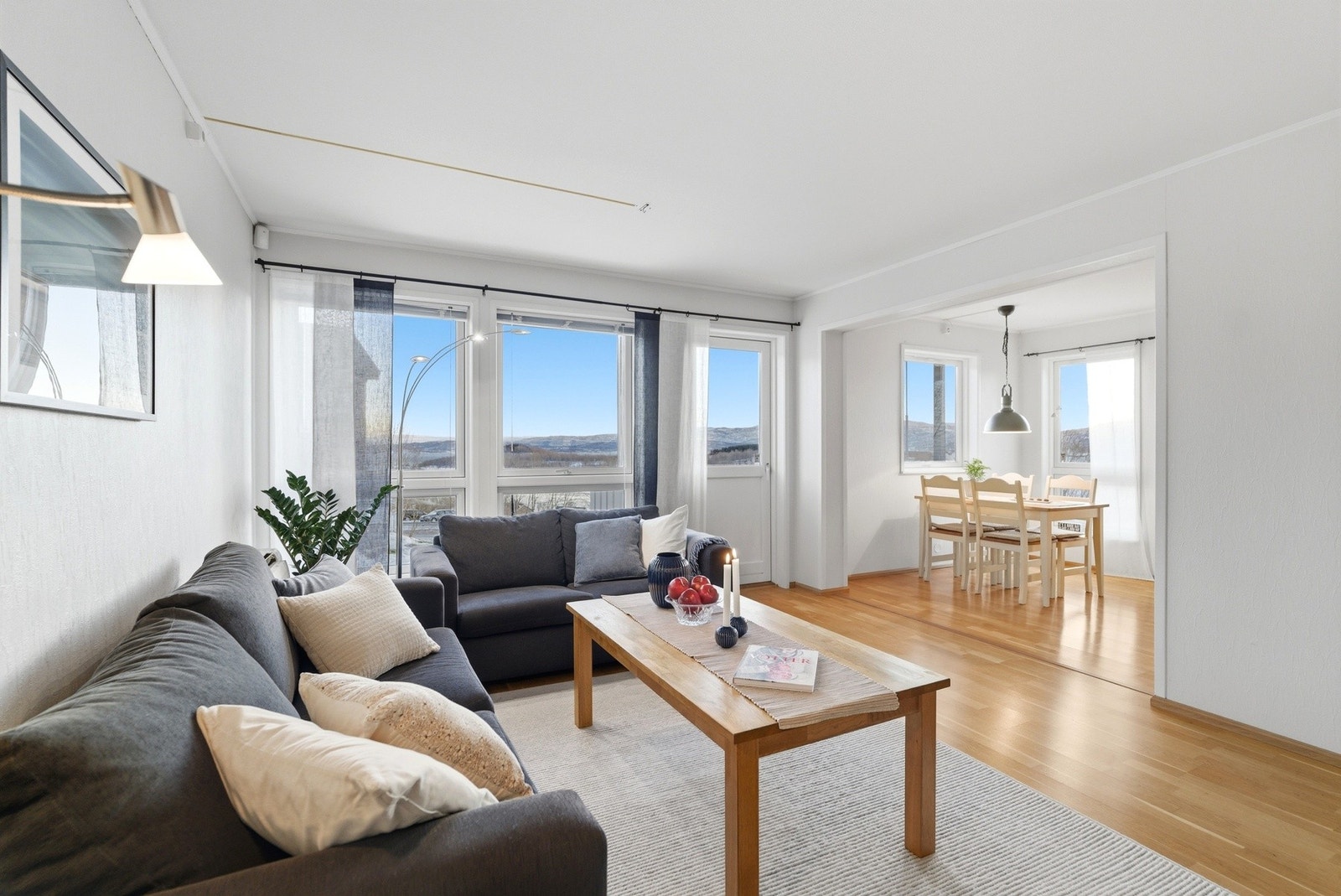 Store vindusflater slipper inn godt med naturlig lys i leiligeheten Galleribilde