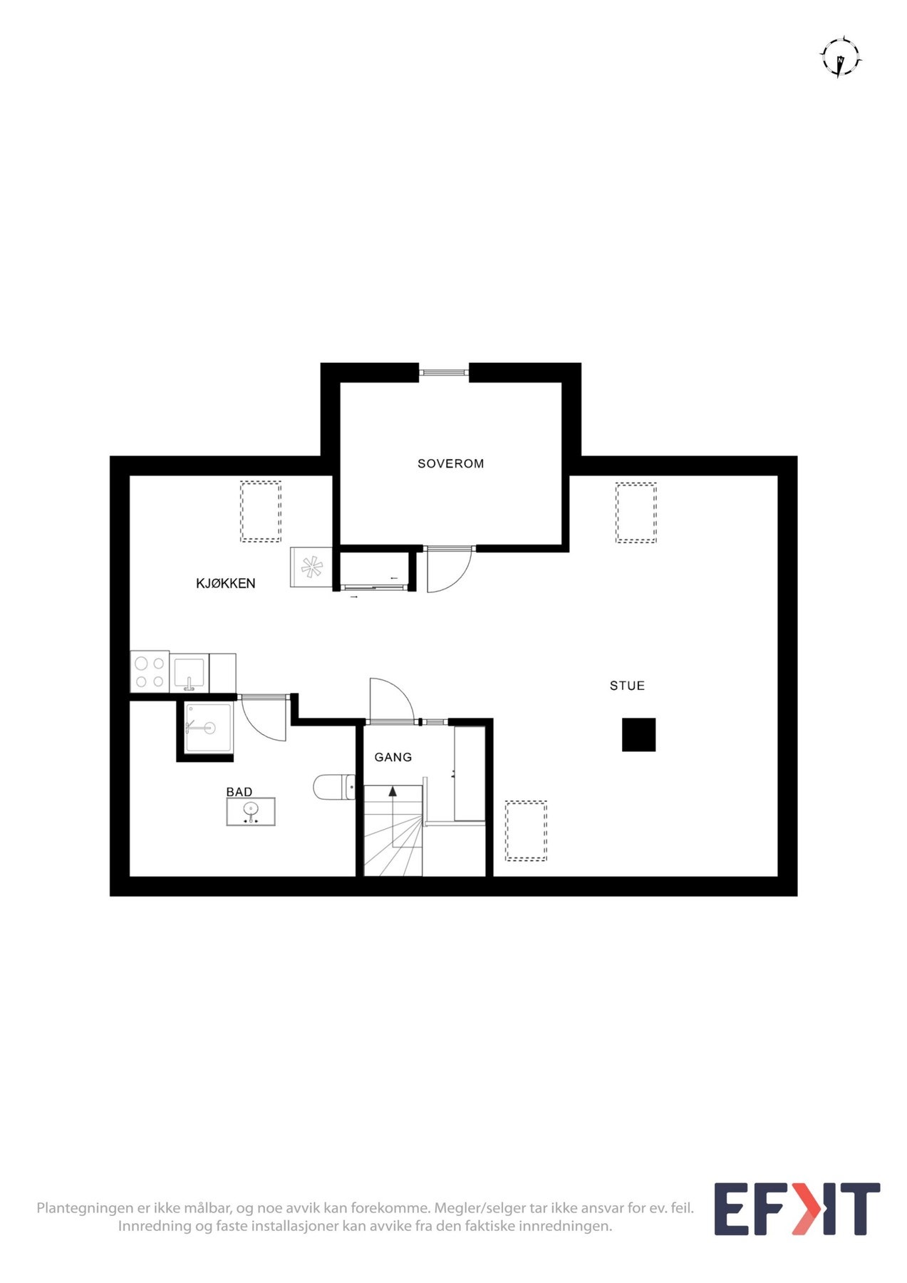 Loft - Ikke godkjent for varig opphold. På de originale byggetegningene er loftsetasjen betegnet som tørkeloft og arbeidsværelse. Galleribilde