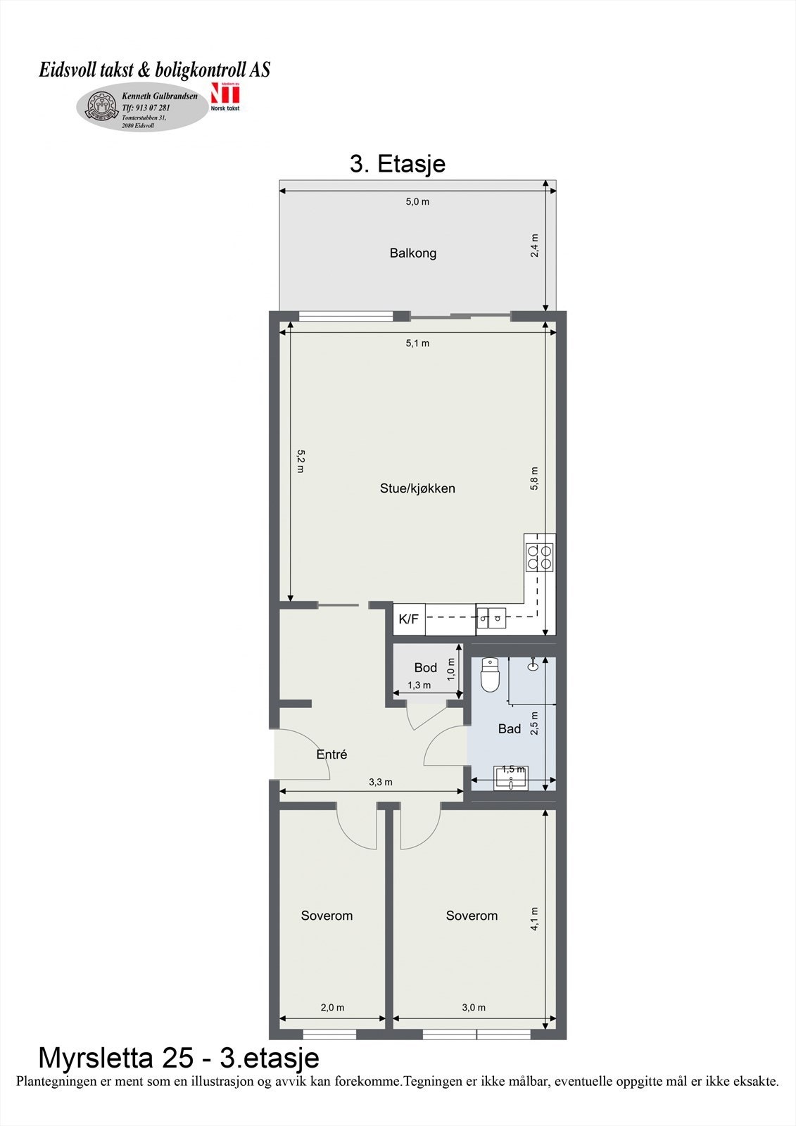 Plantegning av leiligheten som ligger fint til i 3. etasje. Galleribilde