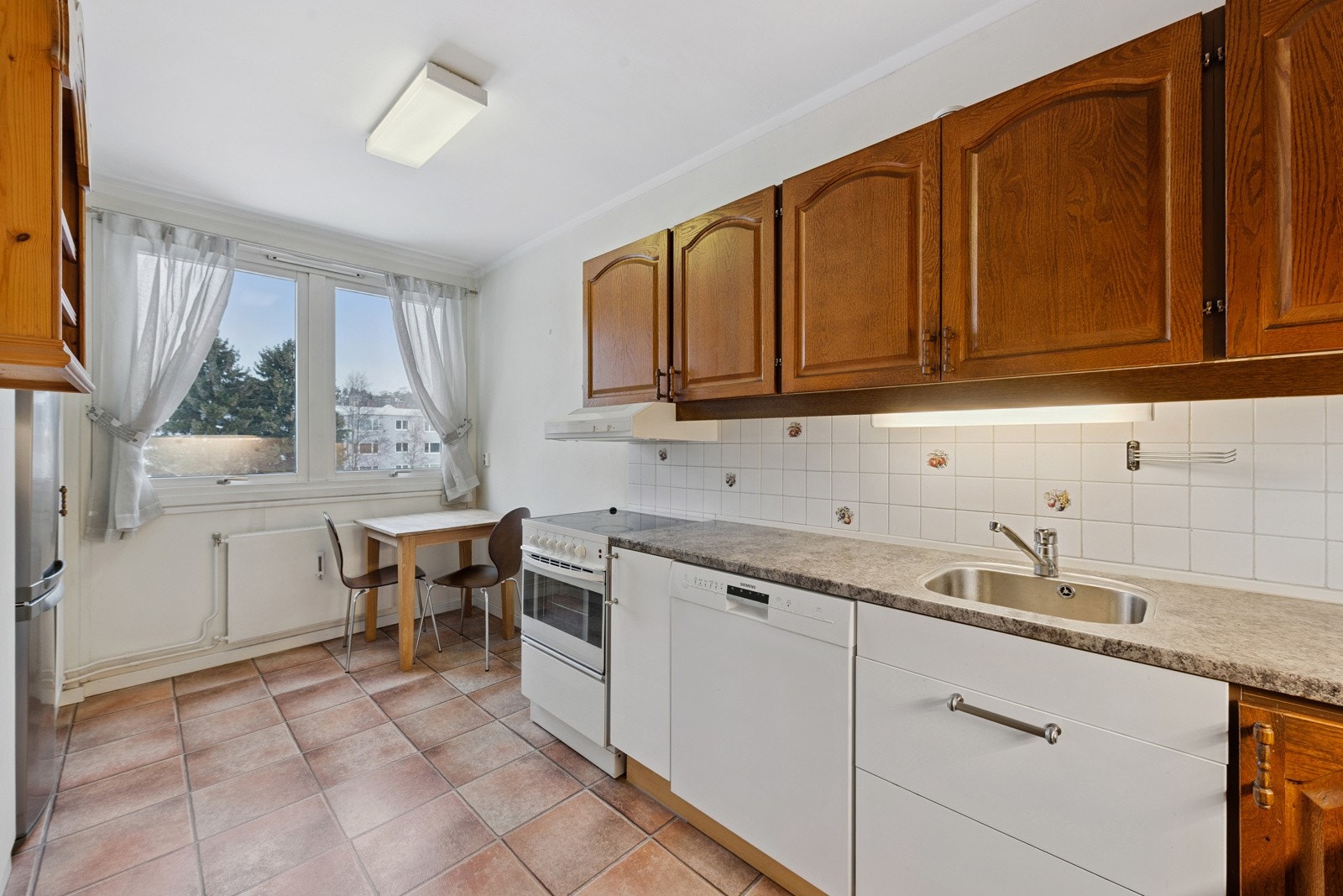 Frittstående hvitevarer og kjøkkenventilator med kullfilter. Galleribilde