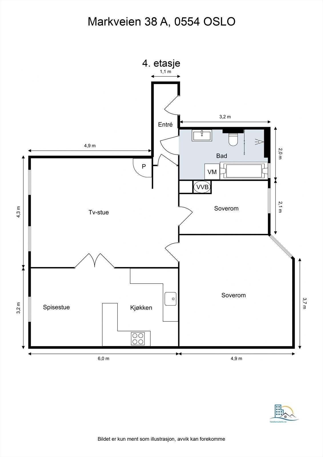 Plantegning. To soverom mot en rolig bakgård. Galleribilde