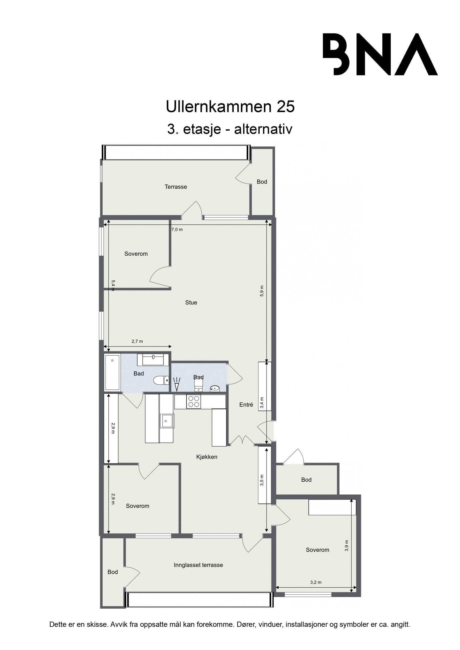 Alternativ plantegning med 3 soverom Galleribilde