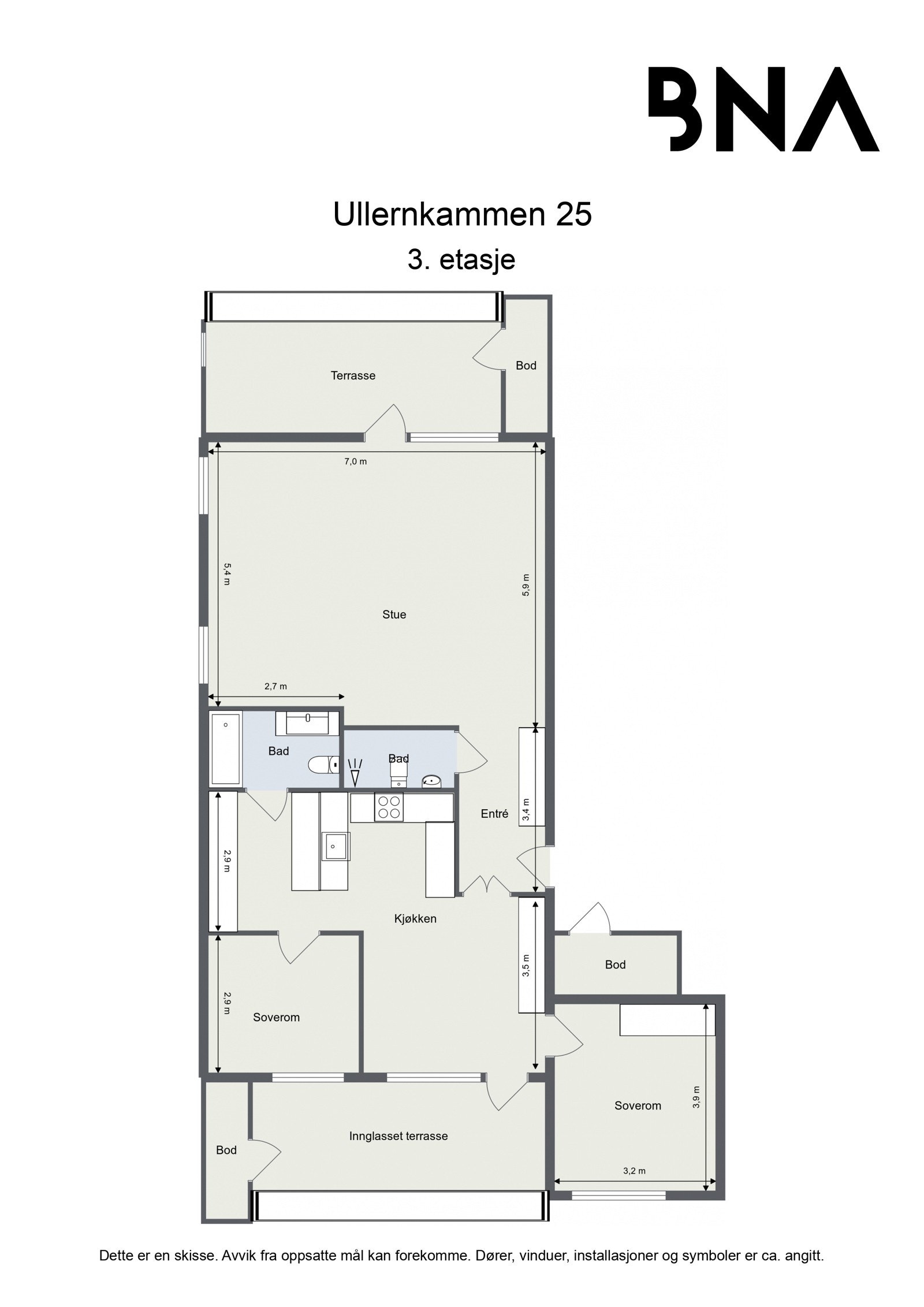 Plantegning. Leiligheten disponerer også en kjellerbod ca. 6 kvm Galleribilde