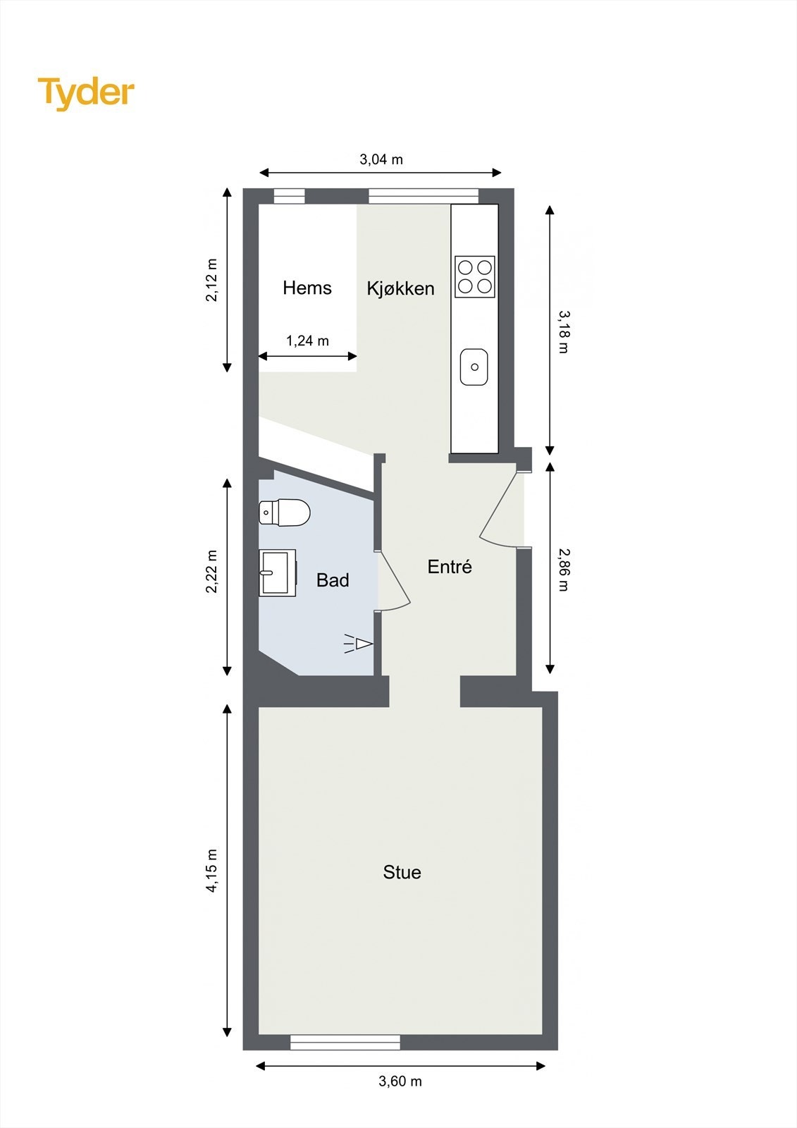 Oppmålt plantegning for leiligheten. Galleribilde