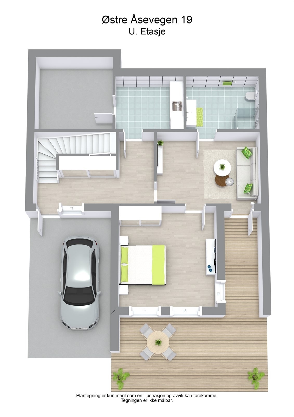 3D plantegning underetasjen Galleribilde