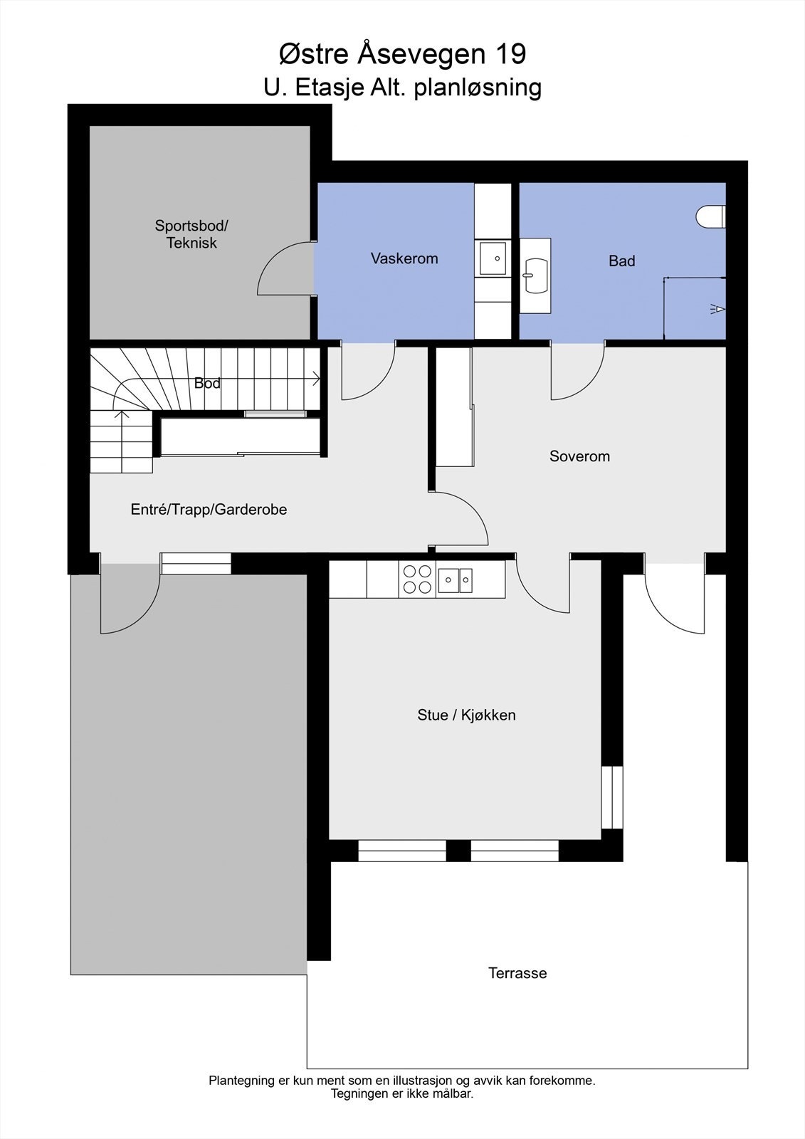 Alternativ 2 D plantegning underetasjen med hybelleilighet Galleribilde