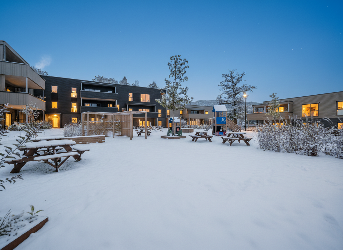 Beliggenheten er barnevennlig og etterspurt, med nærhet til lekeplasser, busstopp og idrettsanlegg, samt kort vei til sjø, barnehager, skoler og turområder. Galleribilde