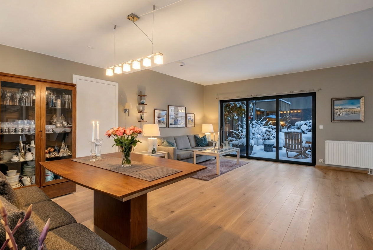 De store vindusflatene gir godt med naturlig lysinnslipp i rommet. Galleribilde