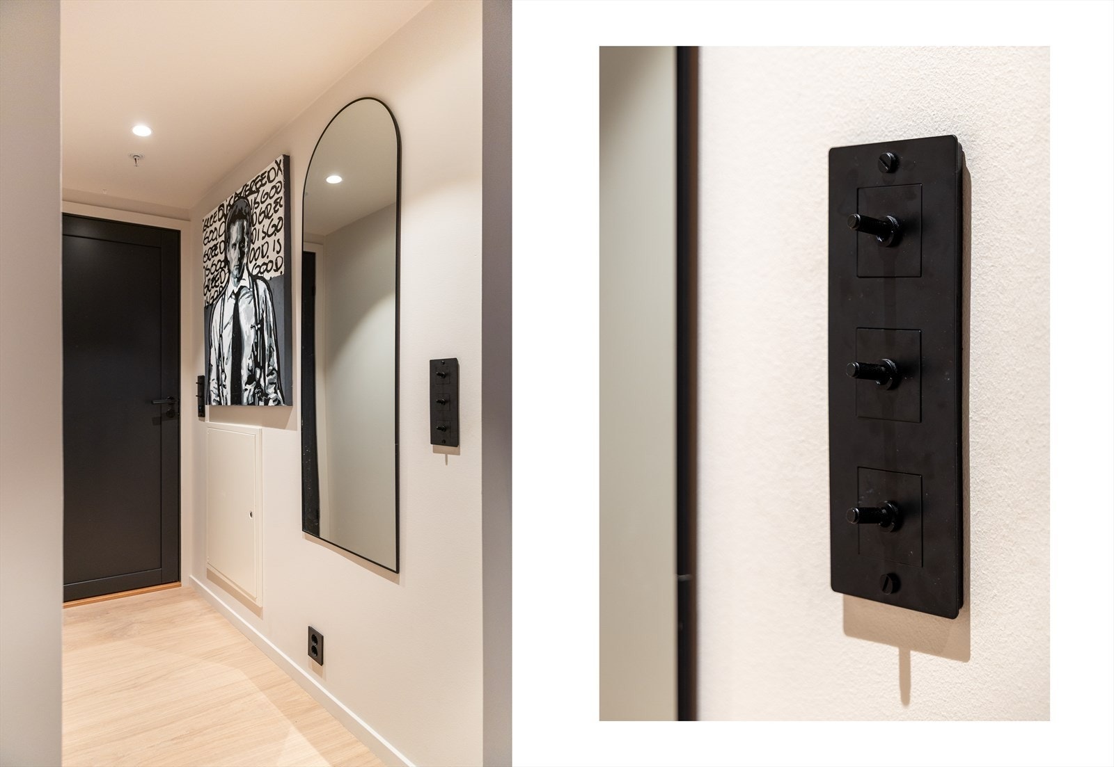 Gjennomgående designbelysning og bryter levert fra eksklusive Buster + Punch. Legg merke til fargepaletten Galleribilde