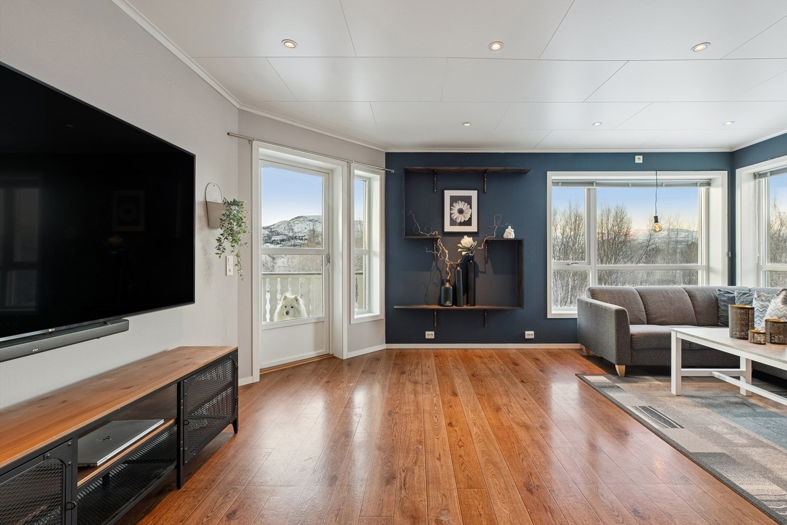 Store vindusflater og dør ut til veranda gir meget godt med naturlig lys inn. Galleribilde