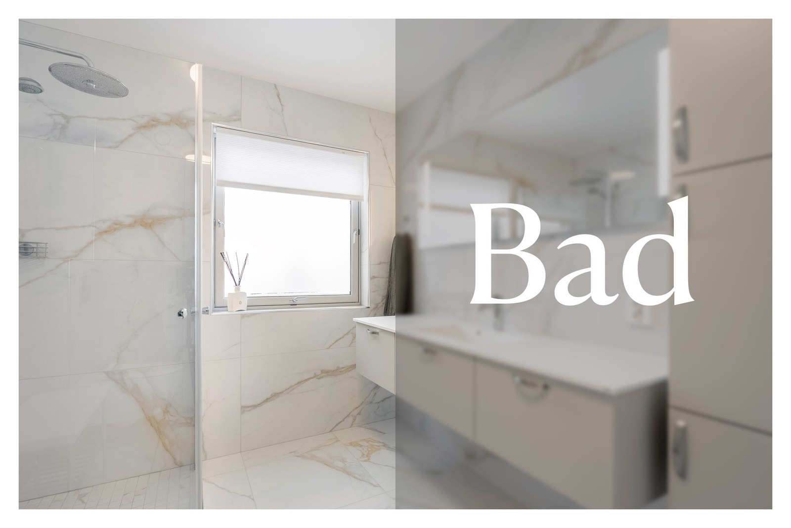 Lekkert bad med varmekabler. Badet ble totaloppusset i 2025 med nytt sluk, membraner, støp, varmekabler/termostat og innredning Galleribilde