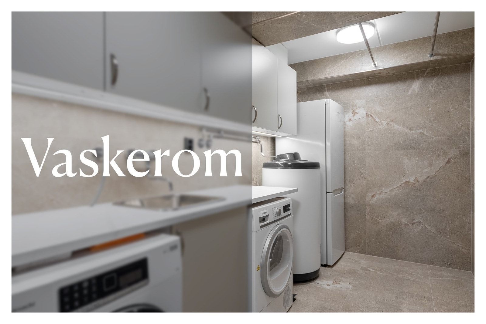 Separat, romslig vaskerom med varmekabler. Også totaloppusset i 2025 ,med nytt sluk, varmekabler, membran og innredning Galleribilde