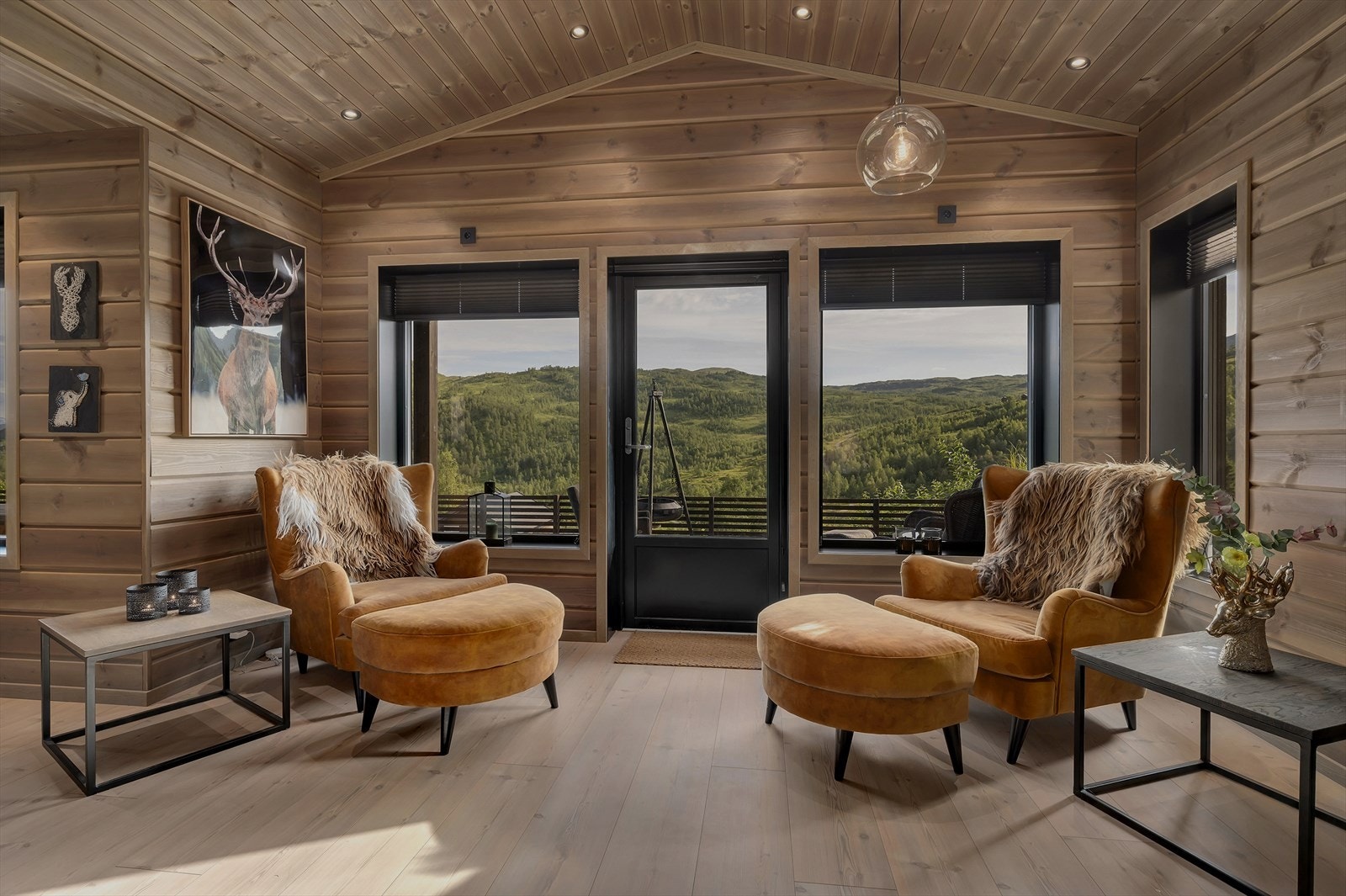 Det er også store vindaugsflater som slepp inn mykje naturleg lys og gjev flott utsyn mot fjella i kring. Galleribilde