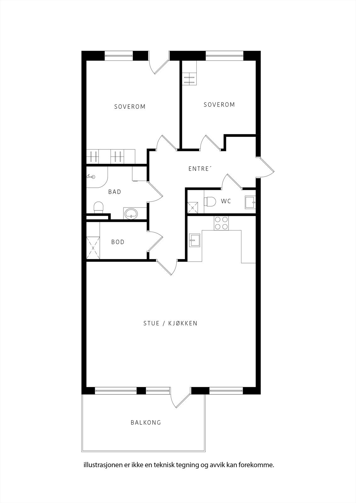 Svært god planløsning m/soverom plassert i bakkant, samt tilgang til gjestetoalett og bad. Oppholdsrom kan lukkes av. Galleribilde