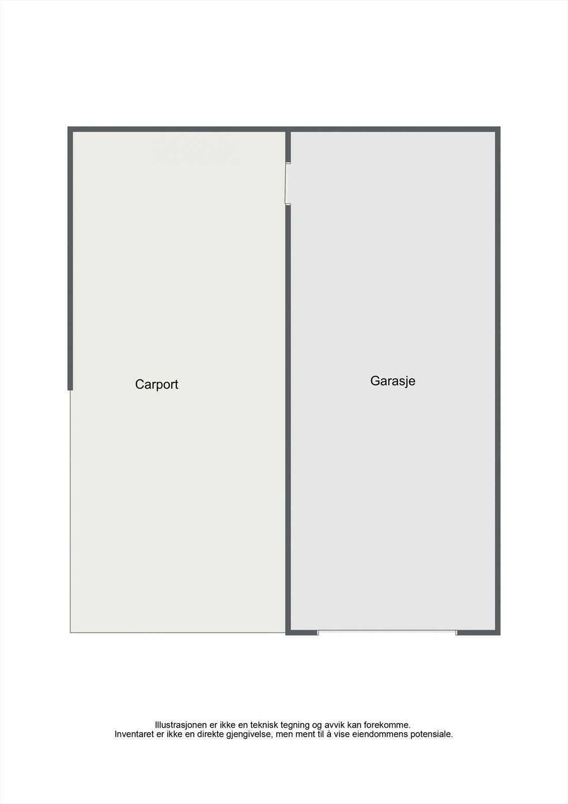 Eiendommen har en frittstående garasje på 19 m² med en tilhørende carport på 20 m². Galleribilde