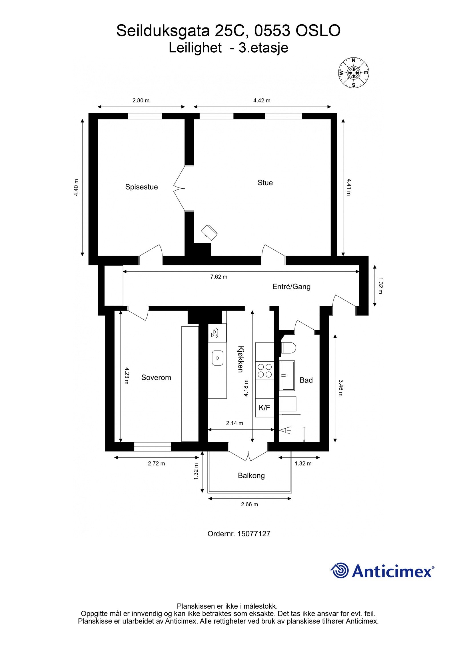 Plantegning fra eksisterende leilighet - 3 etg. Galleribilde