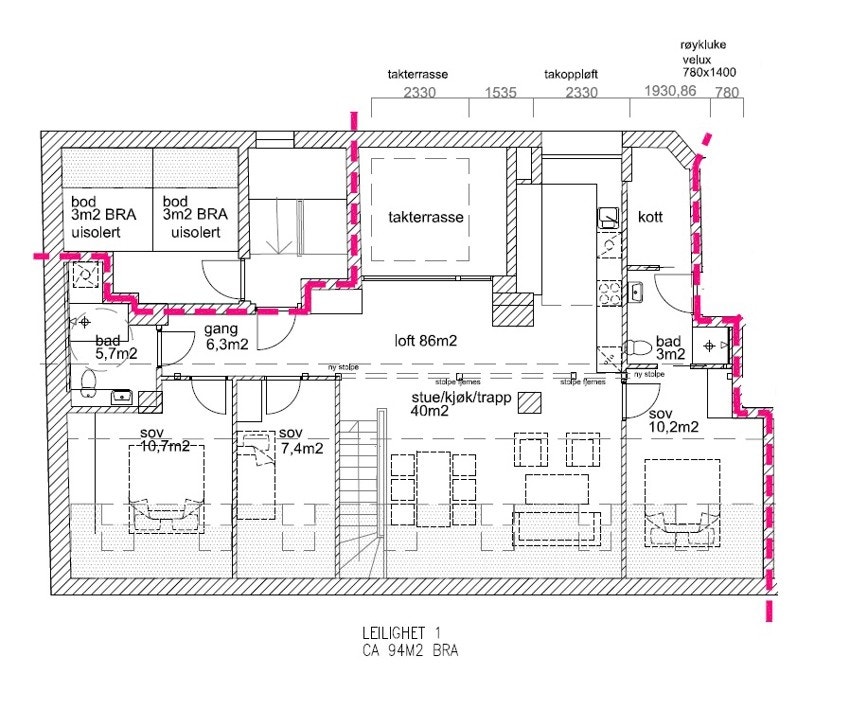 Det er søkt og godkjent rammetillatelse hos Plan og Bygg - illustrert planskisse fra søknaden vedlagt - 3 etasje. Galleribilde