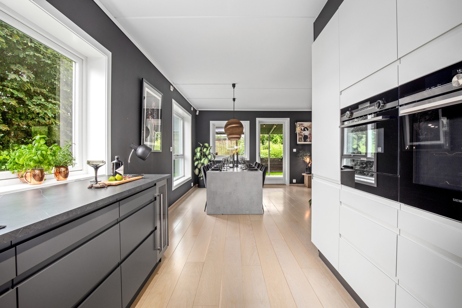 Spisestue og uteplass. sett fra kjøkkenet. Galleribilde