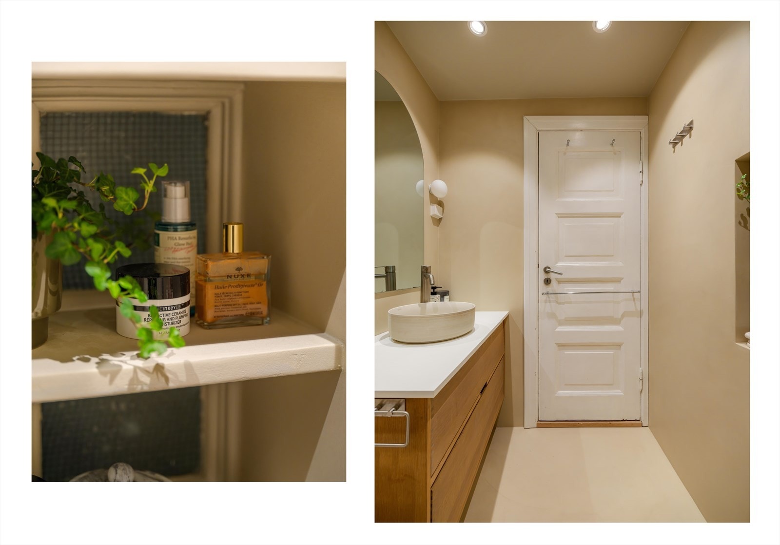 Plassbygd vaskemaskin, med benkeplate ikledd mikrosement som passer fint til stellebord osv. Galleribilde